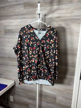 Kate & Mallory Black Floral Print Wrap Blouse 1859